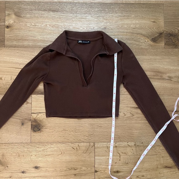 Zara Ribbed V-neck cropped longsleeve top - Picture 5 of 7
